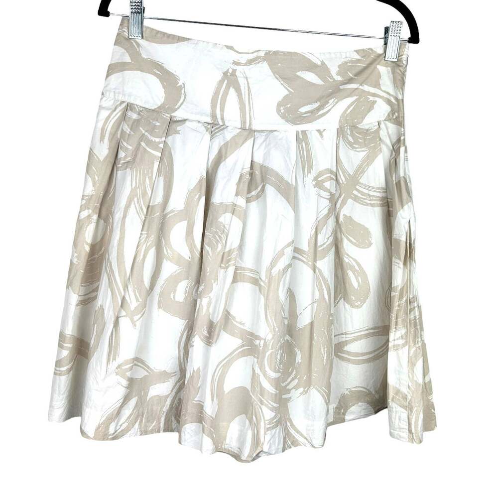Banana Republic Poplar A Line Large Pleat Skirt Cream Beige Brushstrokes Size 6